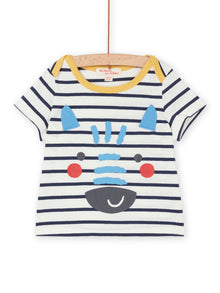 Navy and white striped print t-shirt