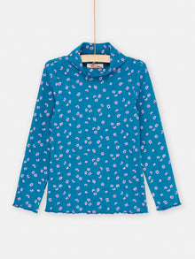  Girl petrol blue floral print undershirt