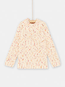  Ecru sweater with colorful plumeti motif