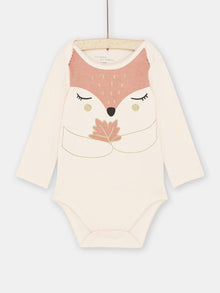  Baby girl pink bodysuit with fox pattern