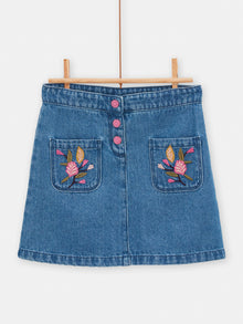  girls blue denim skirt with pink floral embroidery