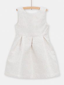  Girls cream dress with floral relief pattern