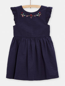  Girls dark blue dress with sequins and low-cut back