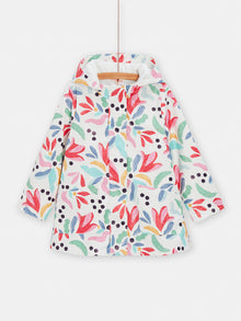  girls ecru raincoat with colorful fantasy print