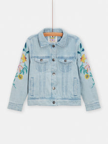  girls light denim jacket with floral embroidery