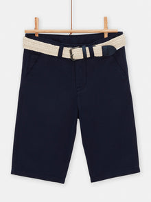  Boys midnight blue bermuda shorts with braided belt