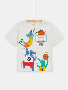  Ecru Basketball Animation T-Shirt for Boys