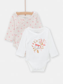  Set of 2 offwhite and pink baby girls bodysuits