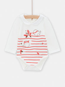  Off white sparrow and stripe bodysuit for baby girls
