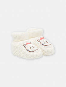 Offwhite baby booties with cat design