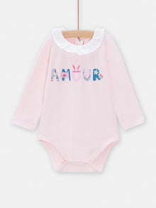  Baby girls petal pink bodysuit with fancy lettering