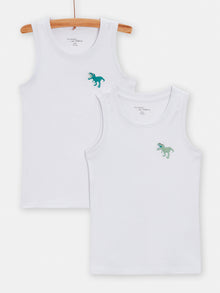 Set of 2 ecru embroidered dinosaur tank tops forboys