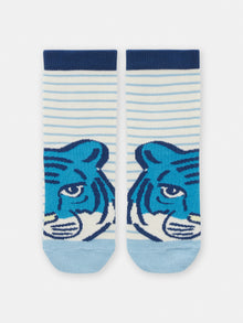 Cream and blue socks with tiger head design forboys