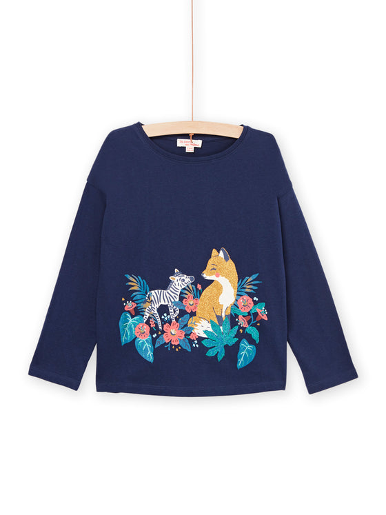 Long sleeve t-shirt with fox and zebra animation.