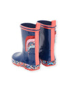Navy rain boots with sequin rainbow patch