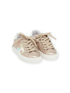 Golden leather sneakers with star patches and fancy bands