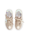 Golden leather sneakers with star patches and fancy bands