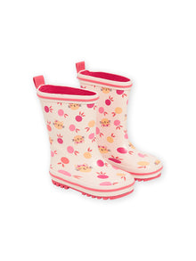  Pink cat and fruit print rain boots