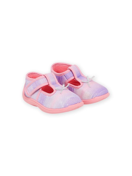 Pink and purple T-bar slippers