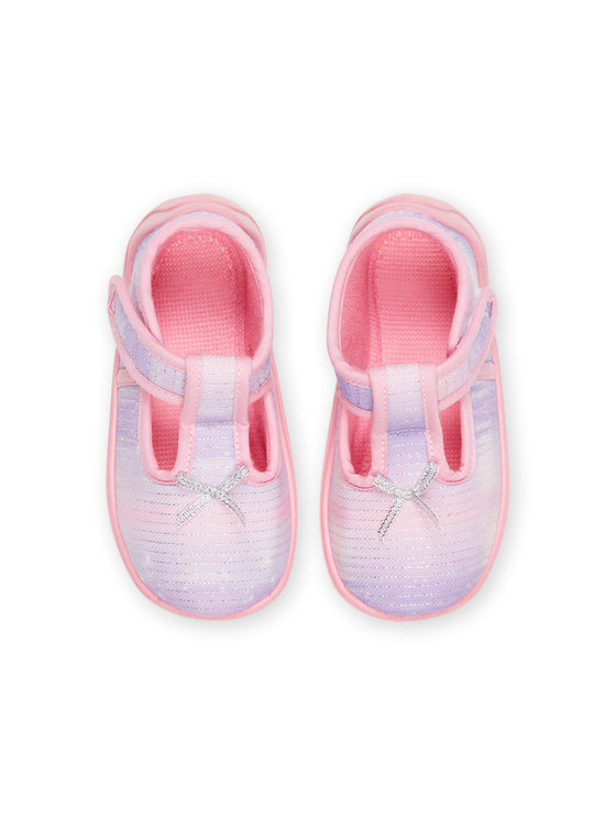Pink and purple T-bar slippers