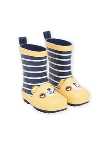 Yellow and Navy Boots with Striped Print and Dog Head Pattern
