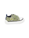 Khaki canvas sneakers with dinosaur patch