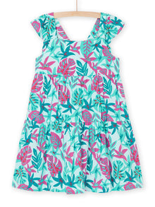  Turquoise dress with foliage print