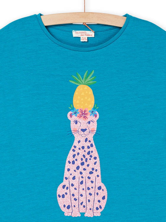 Turquoise t-shirt with leopard pattern