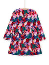 Long sleeves tropical print dress