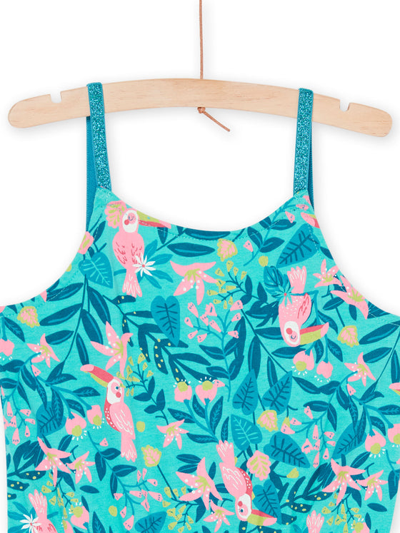 Light turquoise jumpsuit with tropical print