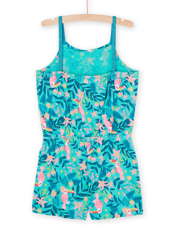 Light turquoise jumpsuit with tropical print