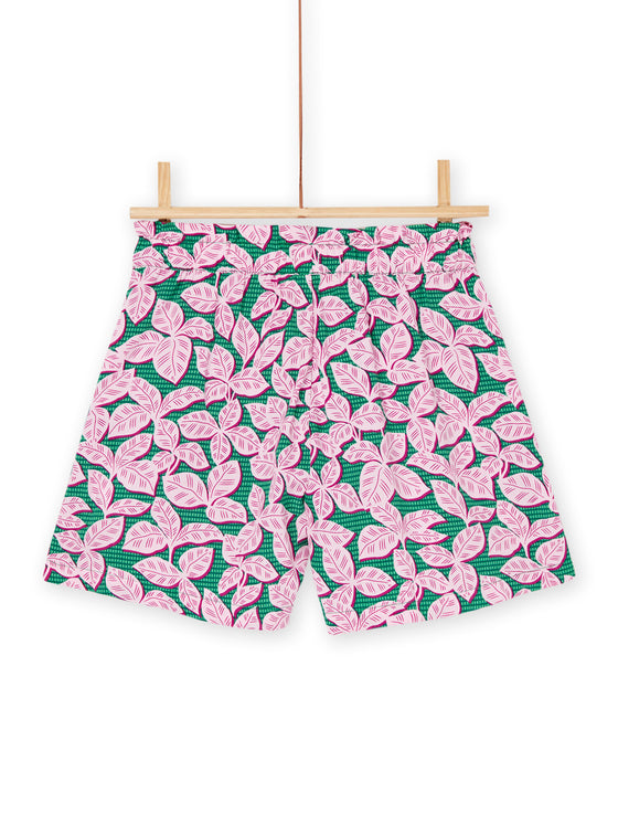 Green and pink foliage print shorts