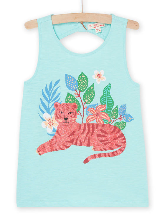 Turquoise tank top with tiger pattern