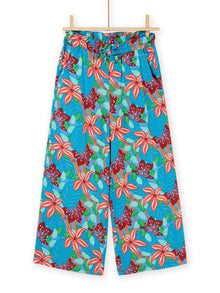  Flowing dark turquoise pants with flower print