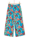 Flowing dark turquoise pants with flower print