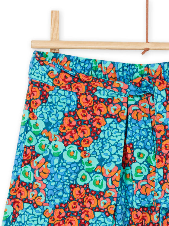 Fluid duck blue shorts with flower print