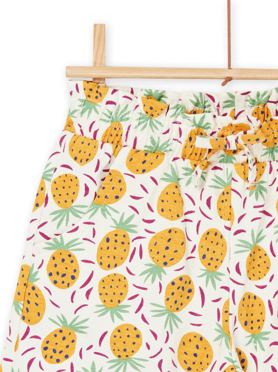 Ecru pink and yellow shorts with fruit print