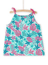 Blue and pink tank top with tropical print