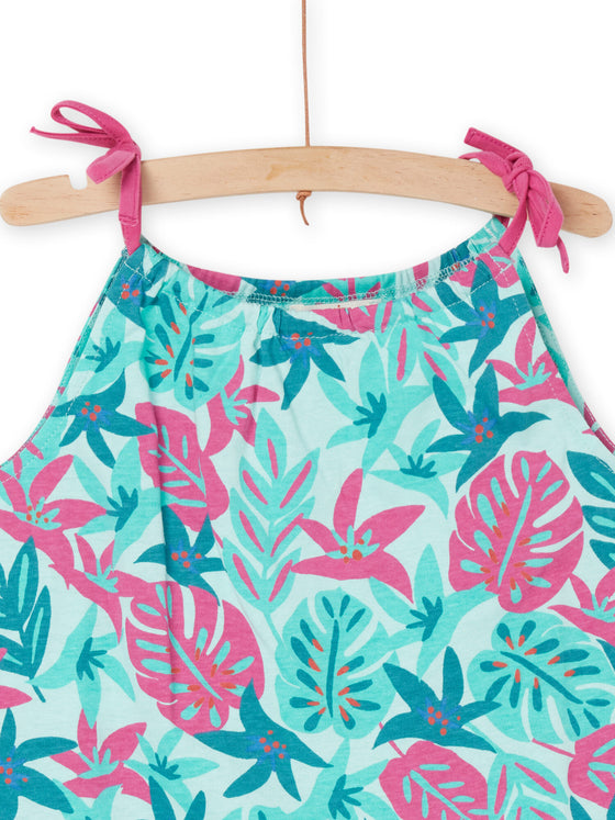 Blue and pink tank top with tropical print