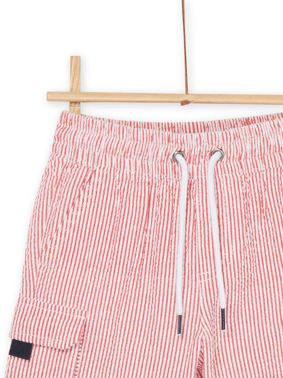 Red Bermuda shorts with striped print
