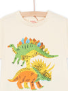 Cream T-shirt and bermuda set with dinosaur prints and patterns