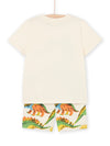 Cream T-shirt and bermuda set with dinosaur prints and patterns