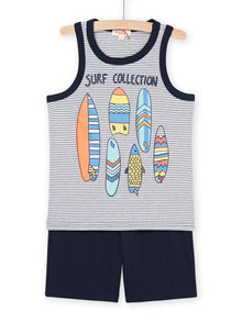  Tank top and Bermuda shorts set with surf patterns and a striped print