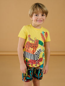  Lemon yellow t-shirt with jungle patterns