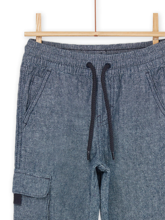 Midnight blue marl linen and cotton blend trousers