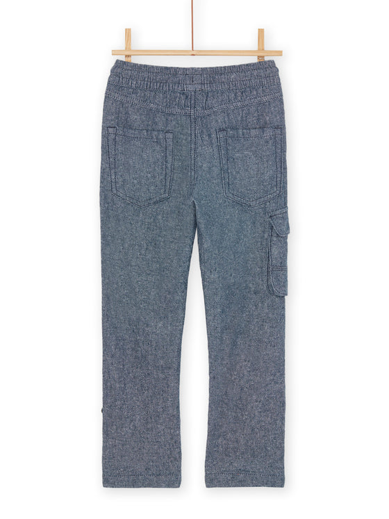 Midnight blue marl linen and cotton blend trousers