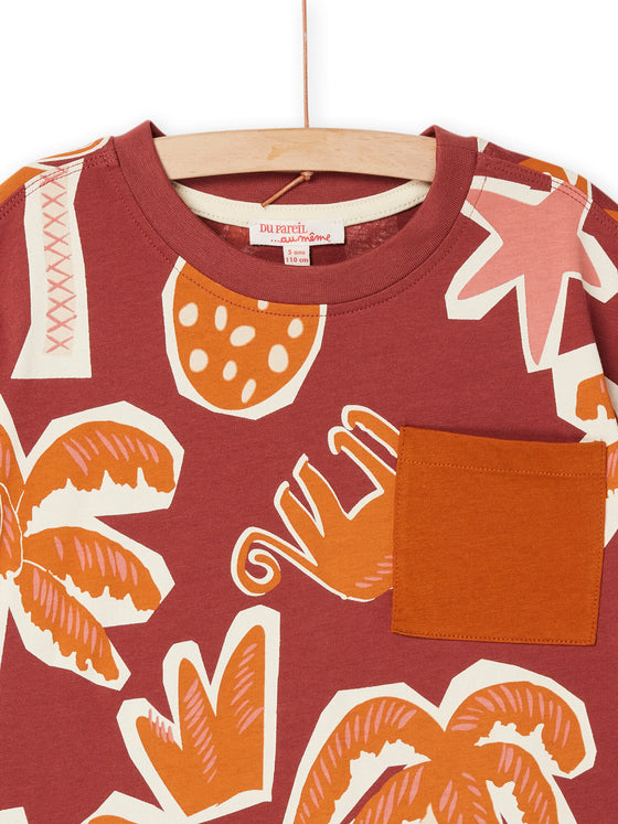 Plum t-shirt with palm print