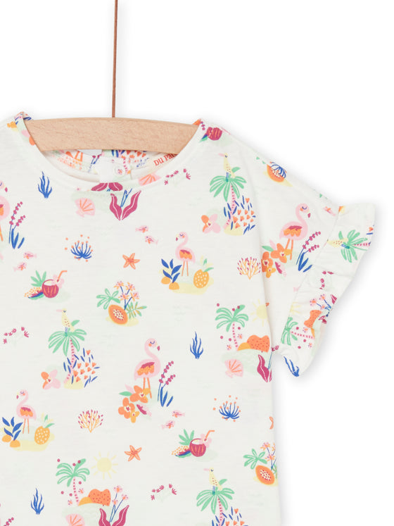 T-shirt with floral print and flamingos