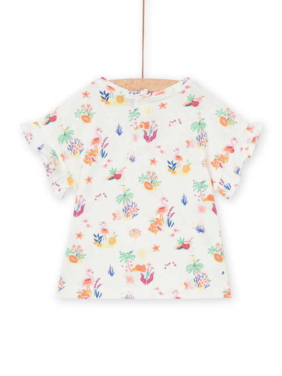 T-shirt with floral print and flamingos