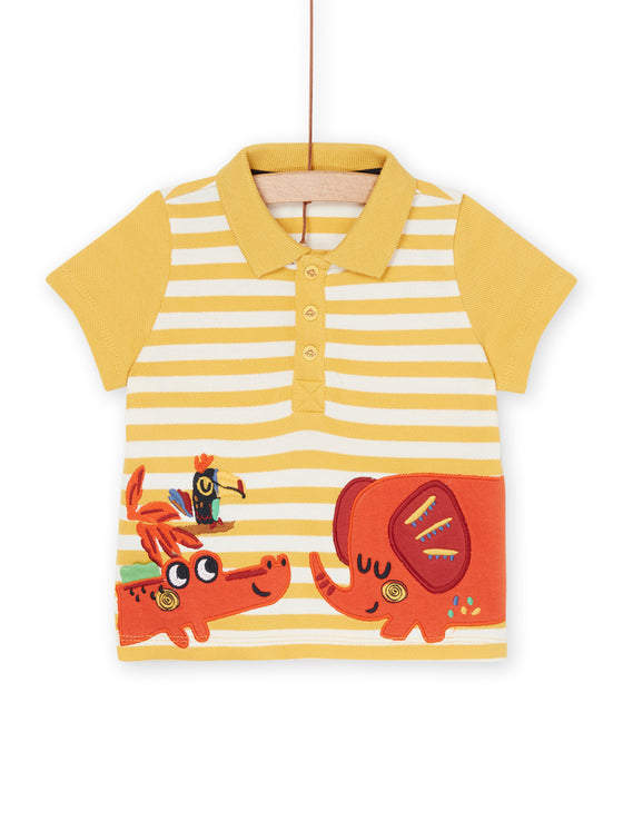Yellow polo shirt with white striped print